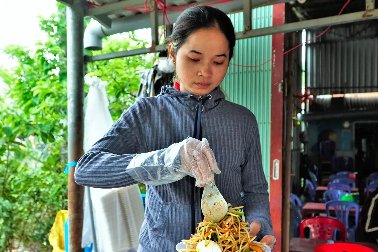 Đu đủ đ&acirc;m Ri Na, qu&aacute;n ngon phục vụ đặc sản An Giang vạn người m&ecirc; 5