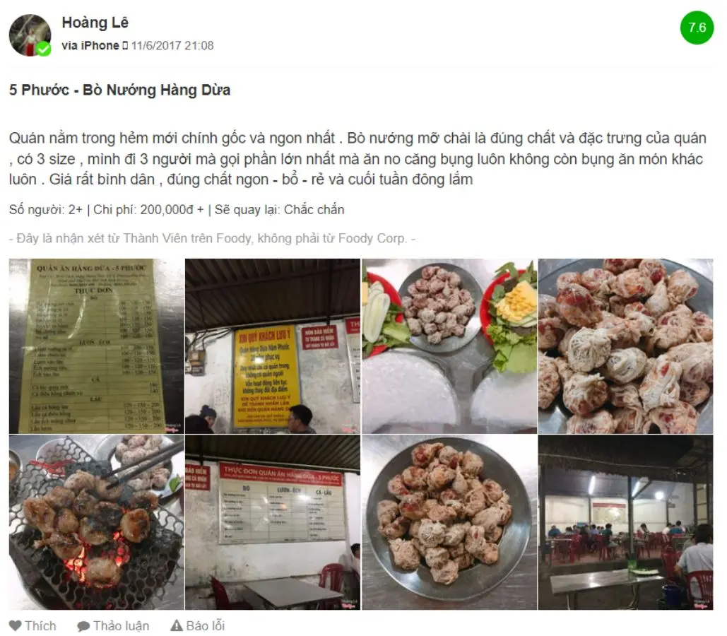 B&ograve; nướng H&agrave;ng Dừa 5 Phước ch&iacute;nh gốc nổi tiếng khắp B&igrave;nh Dương 8