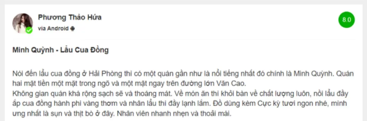 No đẫy bụng nồi Lẩu cua đồng Minh Quỳnh Hải Ph&ograve;ng chất lượng 10