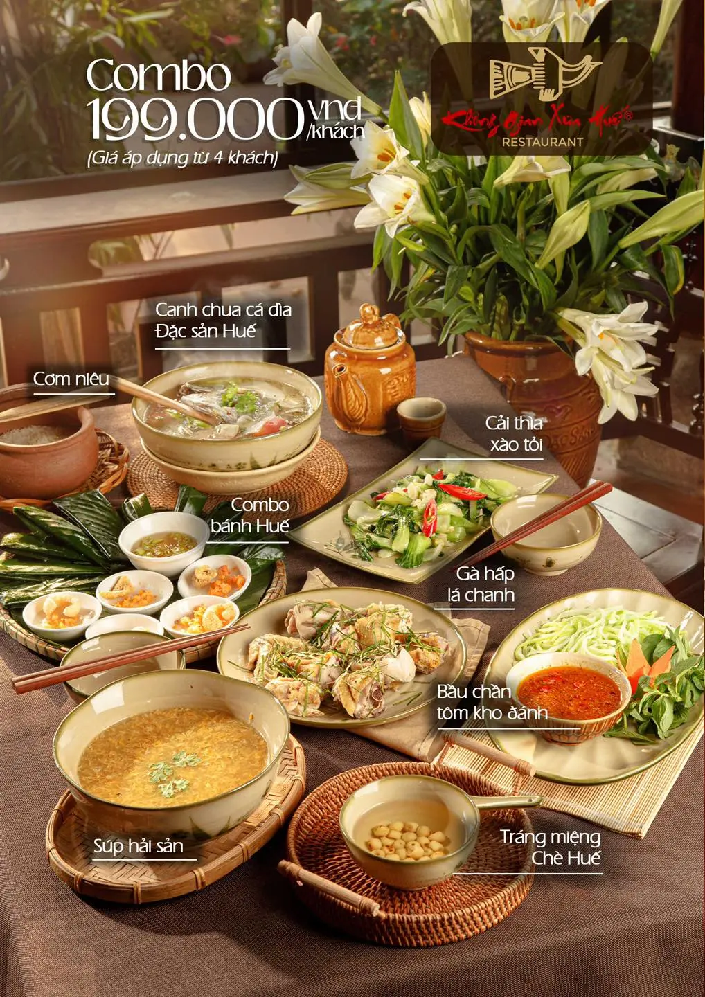 Đến nh&agrave; h&agrave;ng Kh&ocirc;ng Gian Xưa Huế trải nghiệm d&ugrave;ng bữa giữa nh&agrave; Rường cổ k&iacute;nh 12