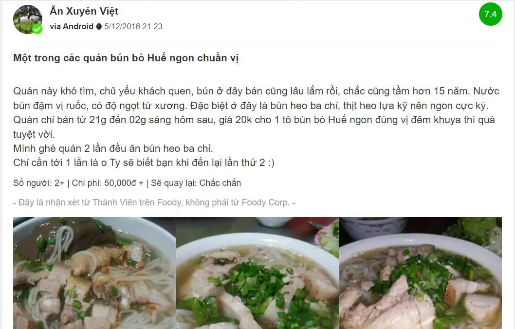 Qu&aacute;n b&uacute;n b&ograve; Huế chỉ b&aacute;n v&agrave;o ban đ&ecirc;m rất đặc sắc 5