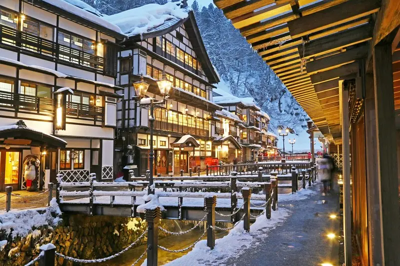 Ginzan Onsen thị trấn suối nước nóng cổ tích mùa đông Nhật Bản 3
